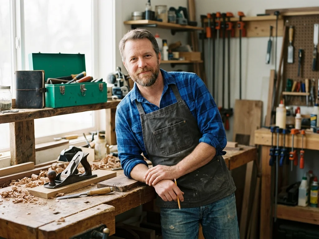 Artisan menuisier dans son atelier de Villejuif, témoignant de sa collaboration avec l'agence.
